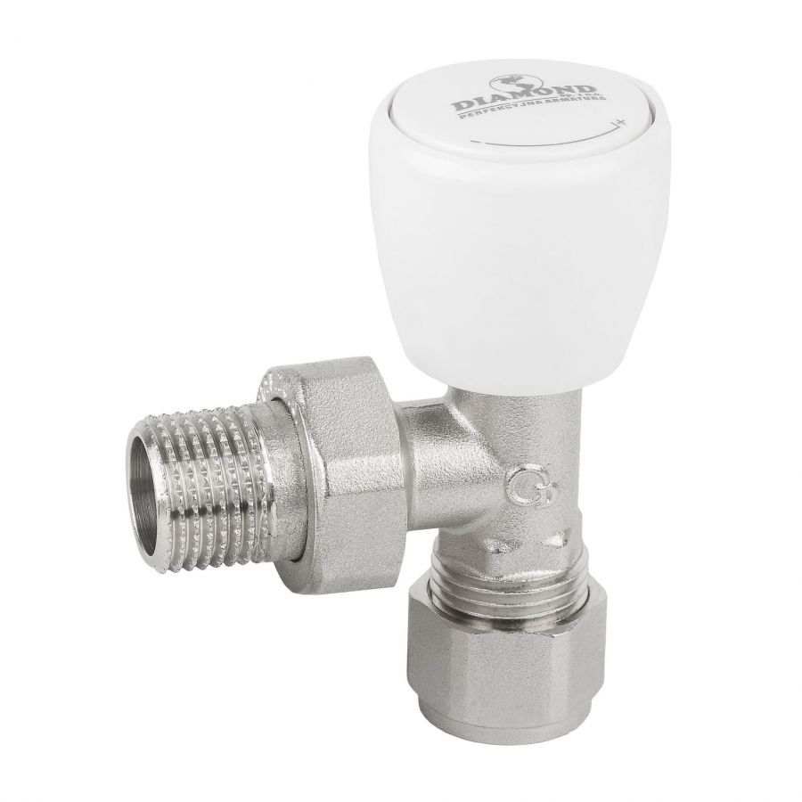 ZAWÓR GRZEJNIKOWY PN-M-75002-DN 15 PEX 1/2x16 KĄTOWY NIKL.