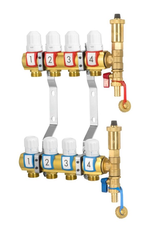 KOMPLET ROZDZIELACZA Z ZAWORAMI TERMOSTATYCZNYMI ORAZ ZAWORAMI REGULACYJNYMI 1 x 3/4 - 4