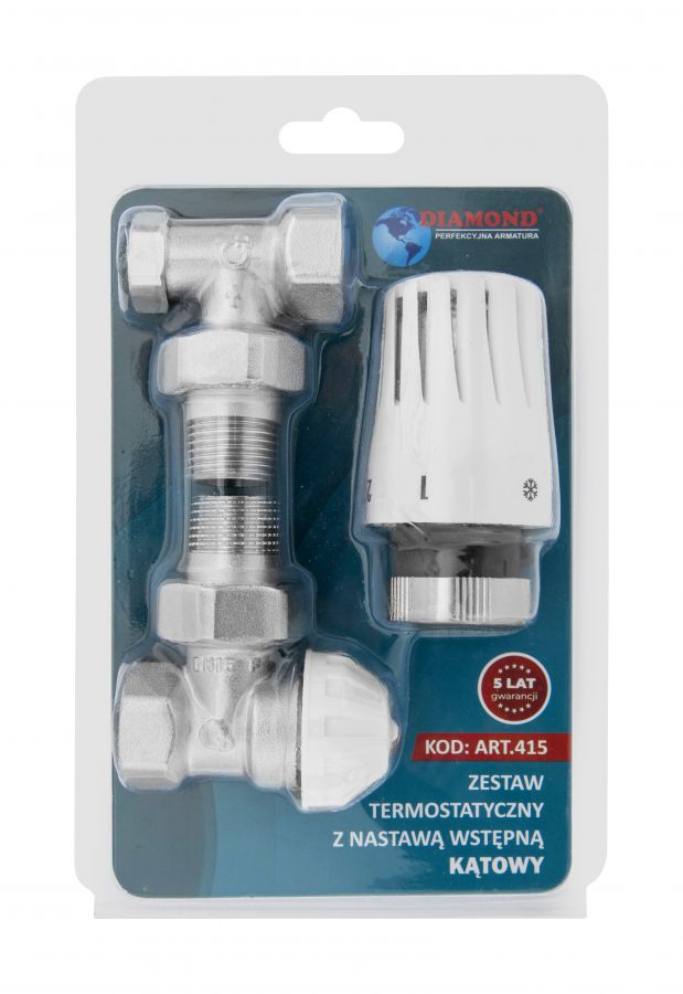 ZESTAW TERMOSTATYCZNY Z NASTAWĄ WSTĘPNĄ, EN215/PN-M-75002, DN15, F-K, KĄTOWY