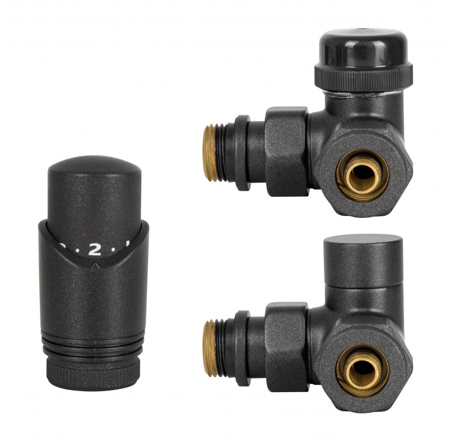 ZESTAW TERMOSTATYCZNY DO GRZEJNIKA, EN215/PN-M-75002-DN15-K, OSIOWY, ANTRACYT PREMIUM, PRAWY