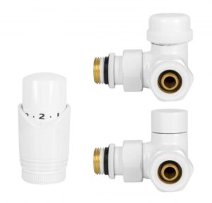 ZESTAW TERMOSTATYCZNY DO GRZEJNIKA, EN215/PN-M-75002-DN15-K, OSIOWY, BIAŁY PREMIUM, PRAWY