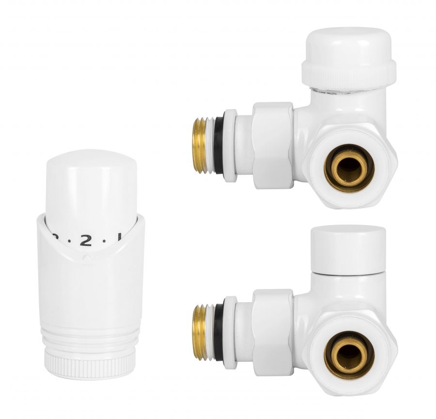 ZESTAW TERMOSTATYCZNY DO GRZEJNIKA, EN215/PN-M-75002-DN15-K, OSIOWY, BIAŁY PREMIUM, PRAWY