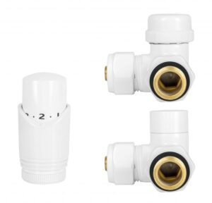 ZESTAW TERMOSTATYCZNY DO GRZEJNIKA, EN215/PN-M-75002-DN15-K, OSIOWY, BIAŁY PREMIUM, LEWY