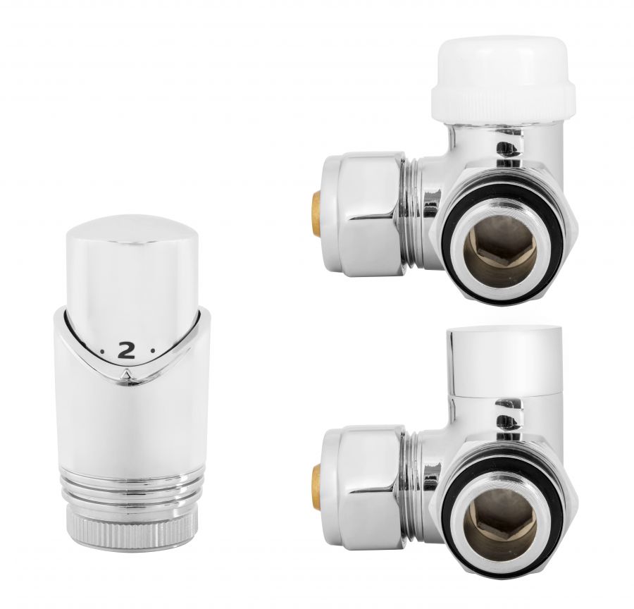 ZESTAW TERMOSTATYCZNY DO GRZEJNIKA, EN215/PN-M-75002-DN15-K, OSIOWY, CHROM PREMIUM, LEWY